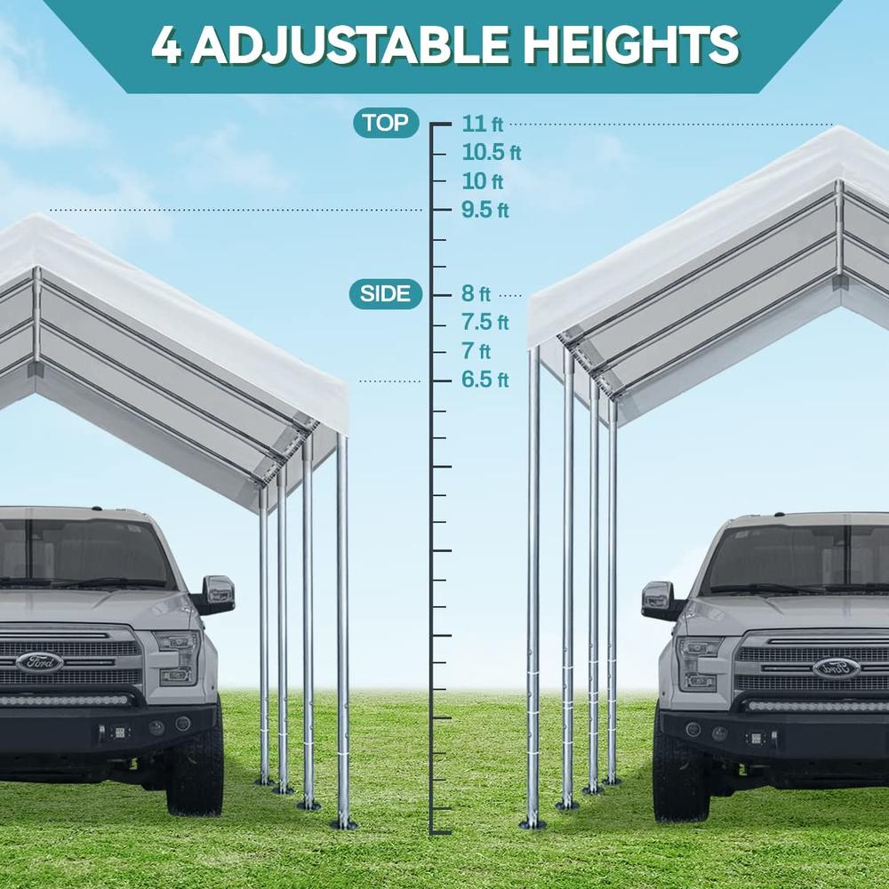 ADVANCE OUTDOOR Adjustable 10x20 ft Heavy Duty Carport Car Canopy Garage Boat Shelter Party Tent, Adjustable Peak Height from 9.