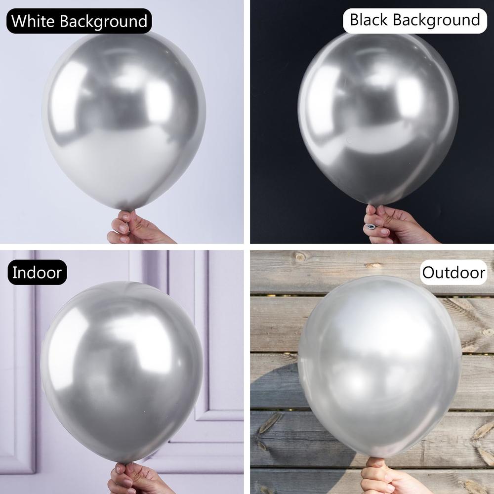 PartyWoo Metallic Silver Balloons, 130 pcs 22 Inch Star Balloons and Silver Balloons Different Sizes Pack of 18 Inch 12 Inch 10