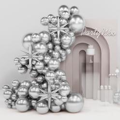 PartyWoo Metallic Silver Balloons, 130 pcs 22 Inch Star Balloons and Silver Balloons Different Sizes Pack of 18 Inch 12 Inch 10