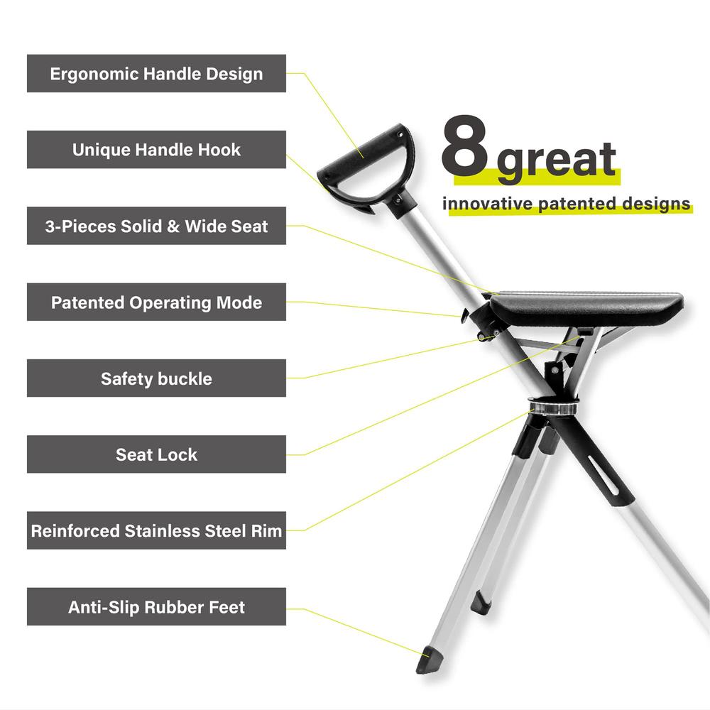 STEP2GOLD Ta-Da Chair Series 2- Portable Walking Stick, Cane with Seat, Foldable Chair, Hiking Stick, for Camping, Hiking, Light