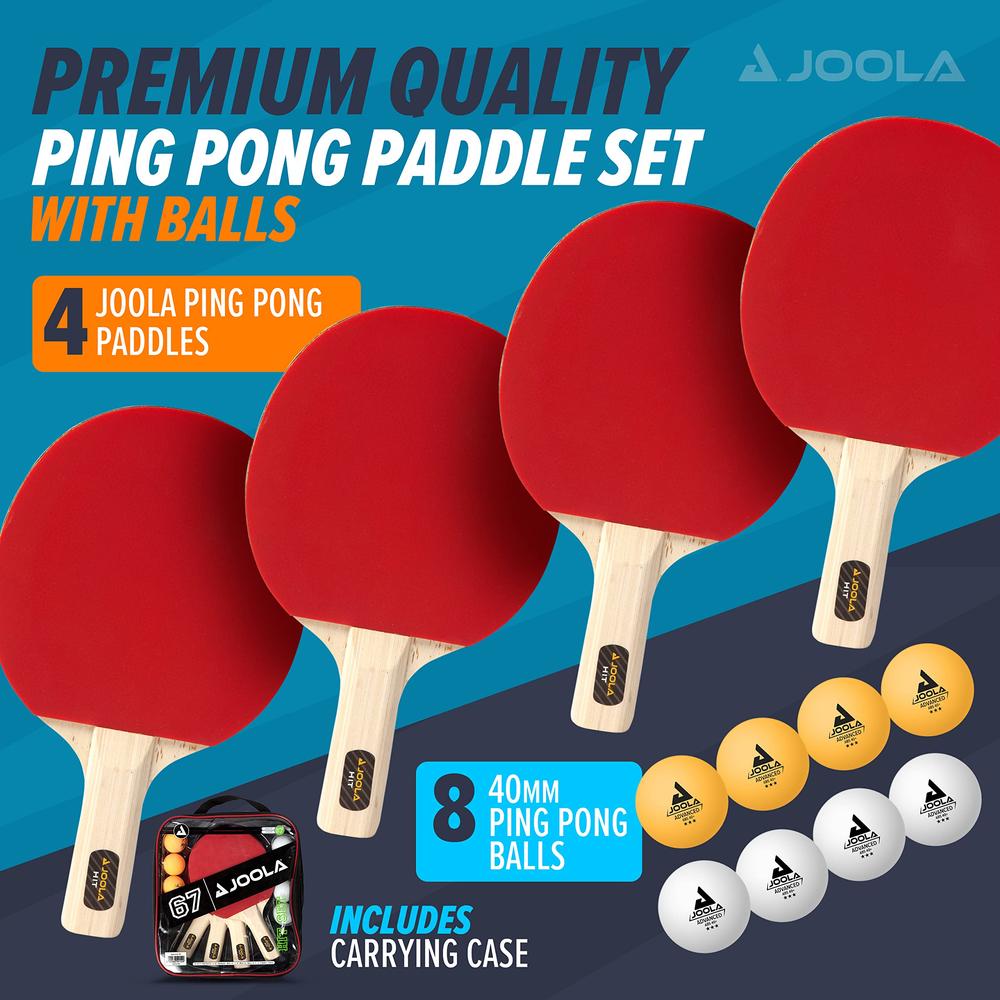 JOOLA All-in-One Indoor Table Tennis Hit Set (Bundle Includes 4 Rackets/Paddles, 8 Balls, Carrying Case), Multi, One Size (59152