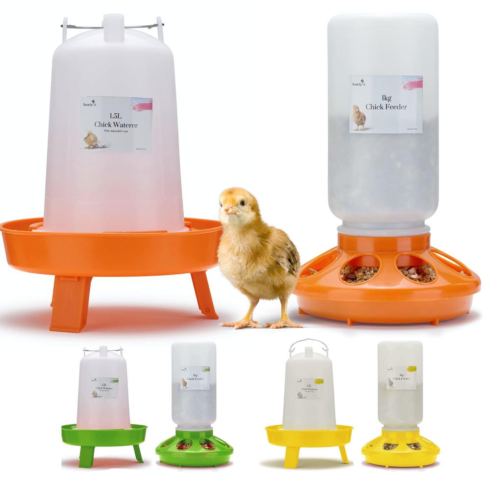 Roosty's Chick Feeder and Waterer Kit - 1L Chick Feeder and 1.5L Chick Waterer | Chicken Feeder and Hanging Chicken Waterer | Du