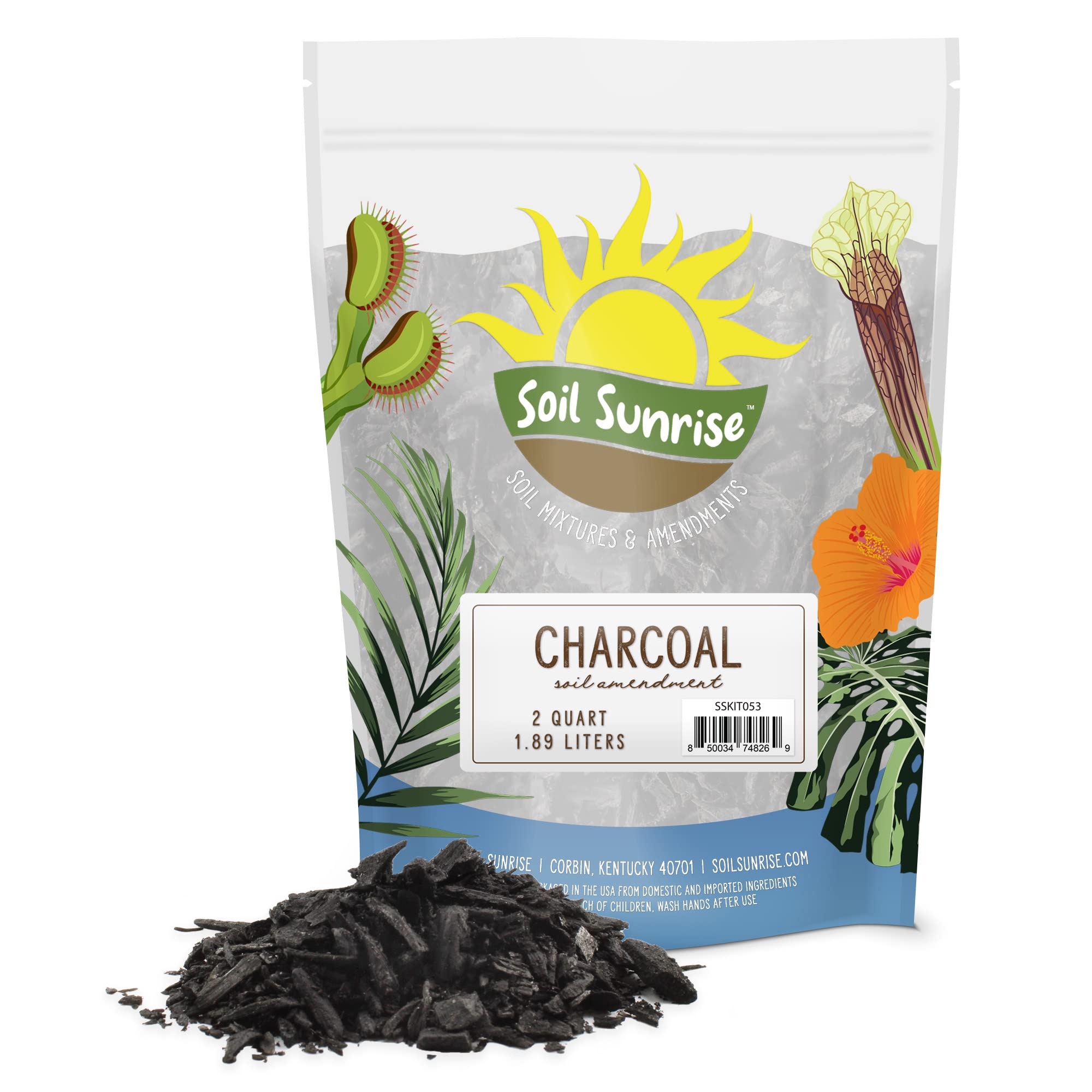 Soil Sunrise Horticultural Charcoal for Indoor Plants (2 Quarts), Hardwood Soil Amendment for Orchids, Terrariums, and Gardening