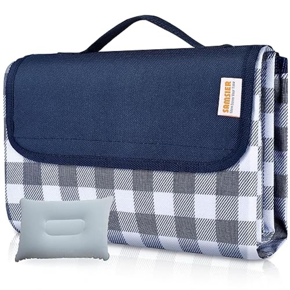 SAMSIER Outdoor Picnic Blankets Waterproof Foldable with Pillow, Large Beach Blanket Sandproof, gingham Picnic Mat cute Washable