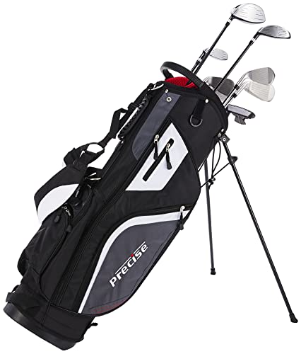 PRECISE Top Line Men's Right Handed M5 Golf Club Set , Set Includes Driver, Wood, Hybrid, 5, 6, 7, 8, 9, PW Stainless Steel Irons with T