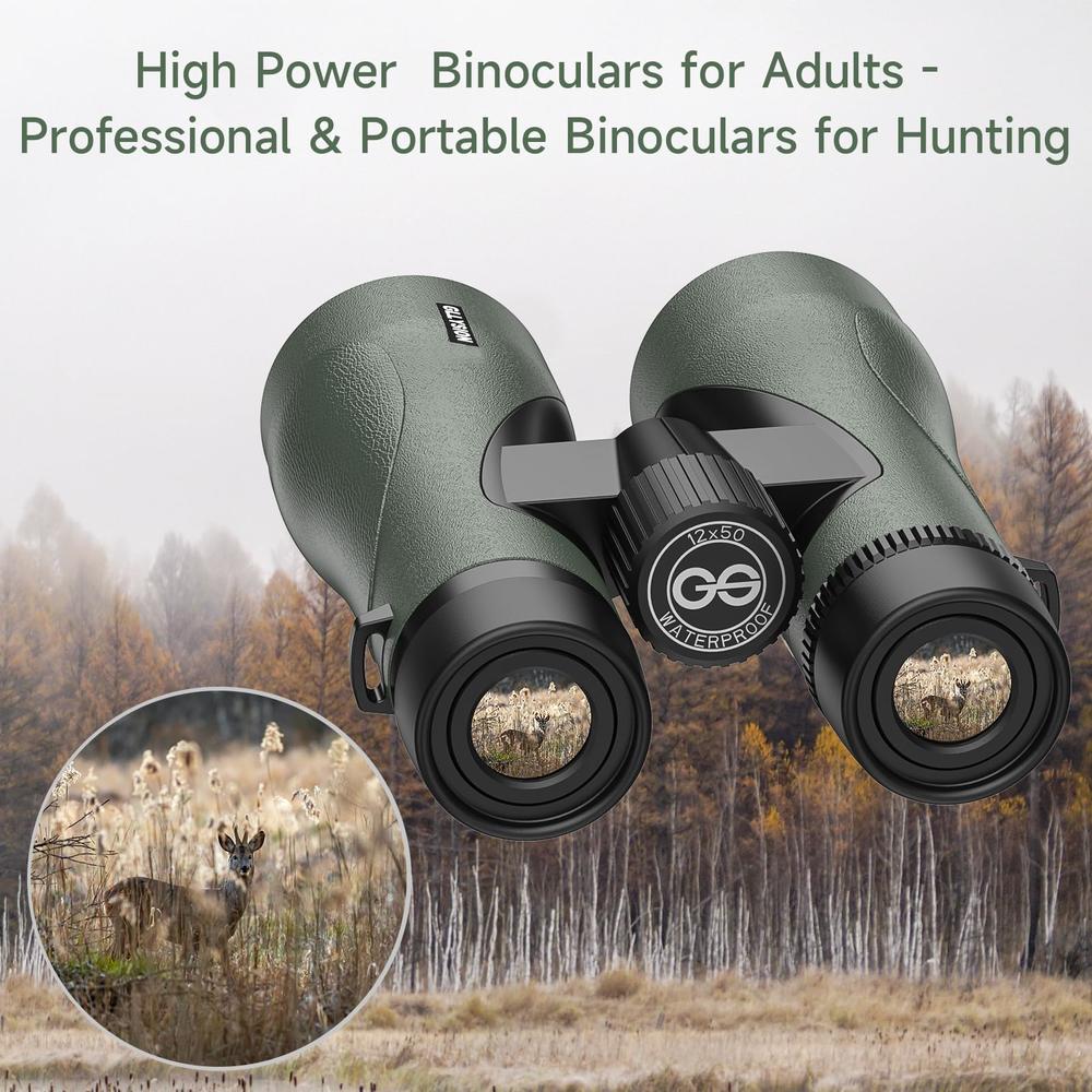 GLLYSION 12X50 Professional HD Binoculars for Adults with Phone Adapter, High Power Binoculars with BaK4 prisms, Super Bright Lightweight