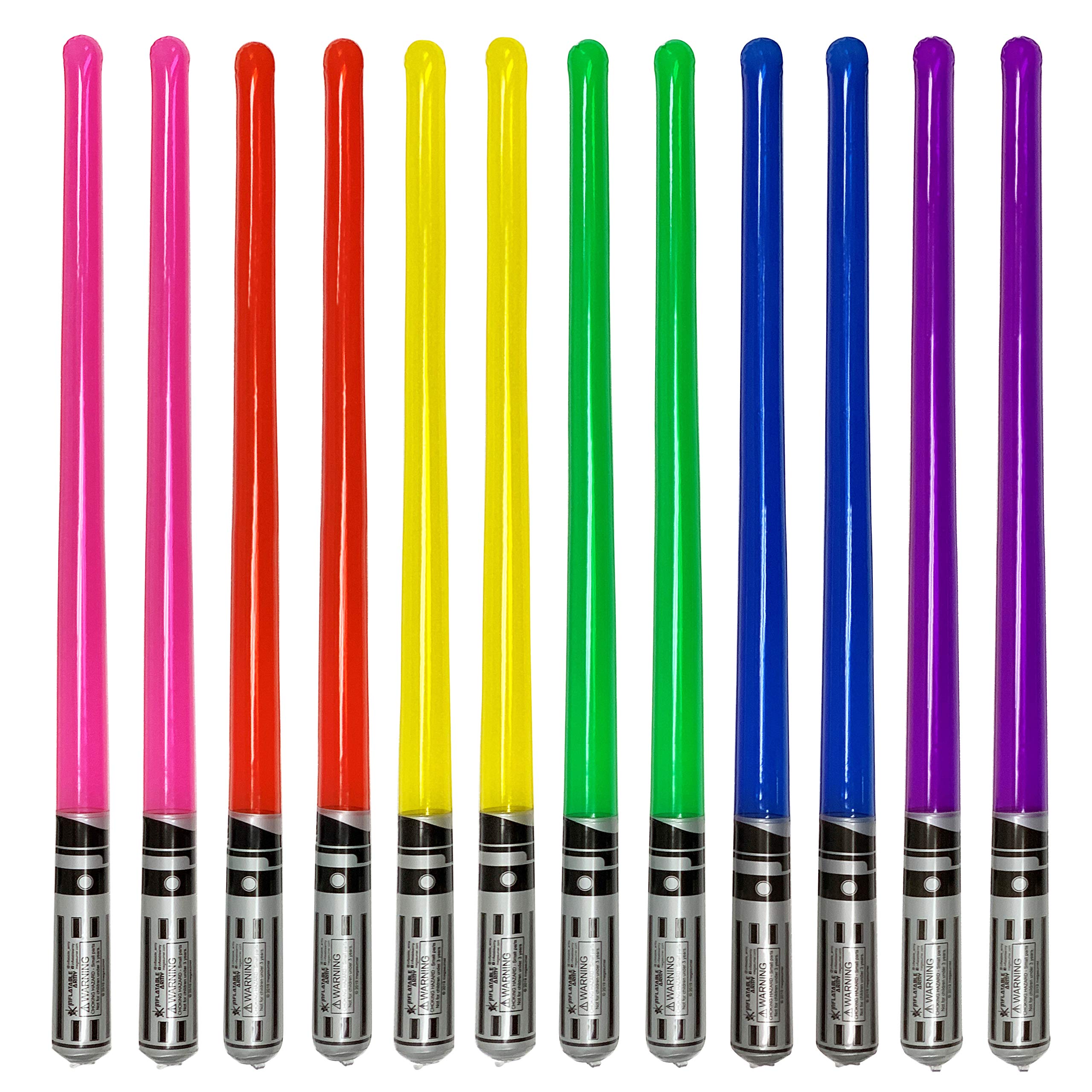 Inflatable Army Pack of 12 "Party Weight" Inflatable Lightsaber- 2 Pink, 2 Red, 2 Yellow, 2 Green, 2 Blue, 2 Purple Rainbow Pack by Inflatable A