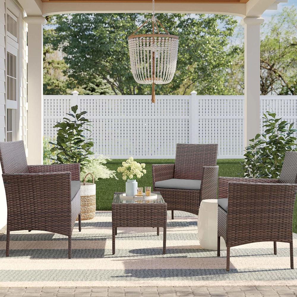 Homall 4 Pieces Patio Rattan Chair Wicker, Outdoor Indoor Use Backyard Porch Garden Poolside Balcony Furniture Sets (Grey)