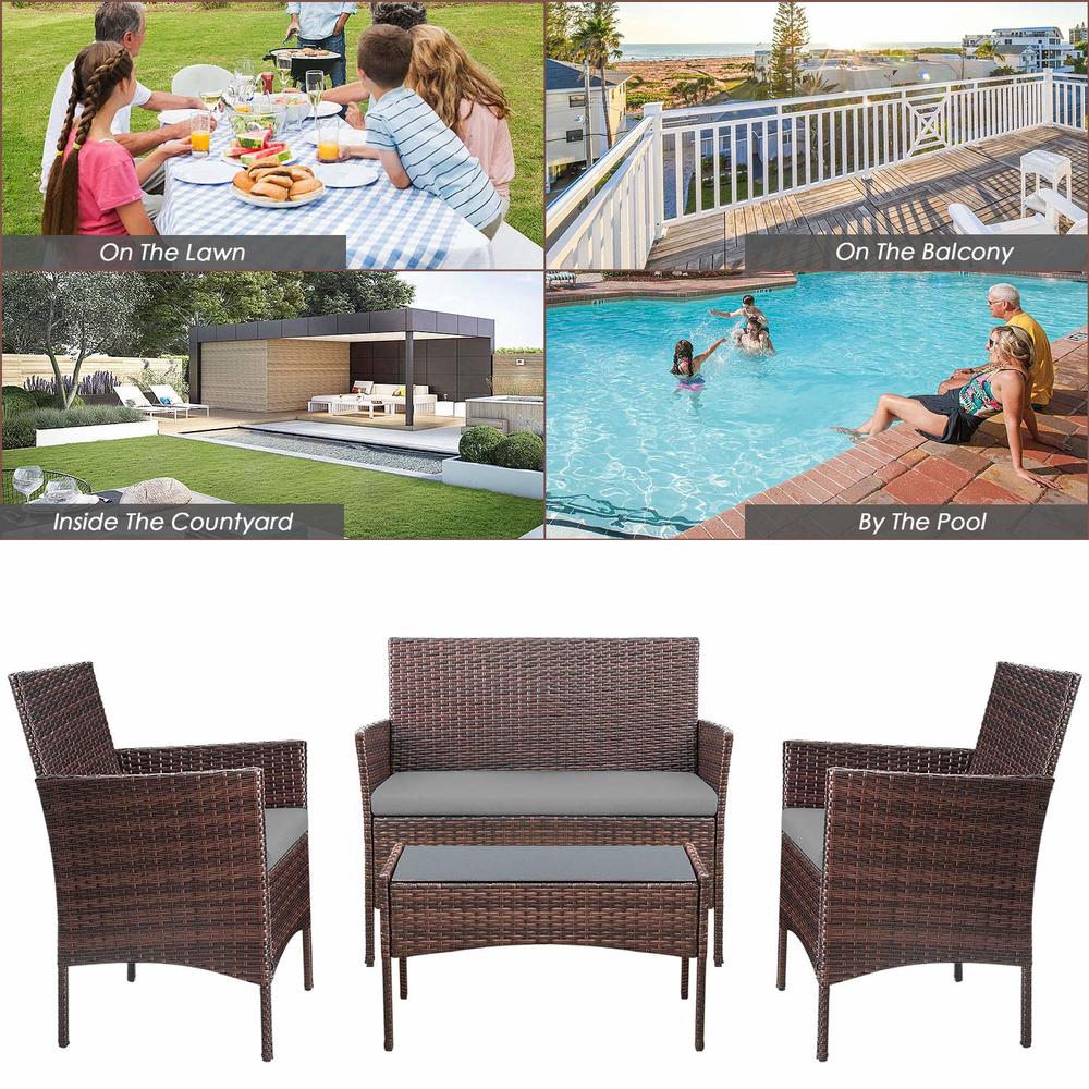 Homall 4 Pieces Patio Rattan Chair Wicker, Outdoor Indoor Use Backyard Porch Garden Poolside Balcony Furniture Sets (Grey)