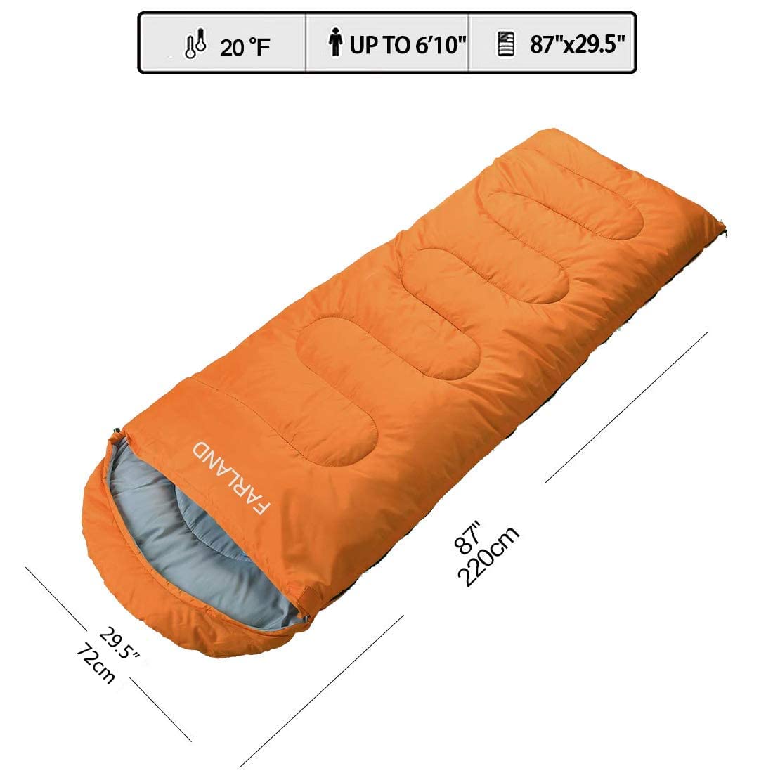 FARLAND Mummy Sleeping Bags 20℉ for Adults Teens Kids with Compression Sack Portable and Lightweight for 3-4 Season Camping, Hik