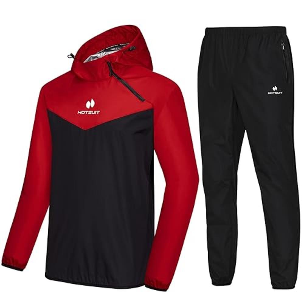 HOTSUIT Sauna Suit for Men Sweat Sauna Jacket Pant Gym Workout Sweat Suits, Red, 3XL