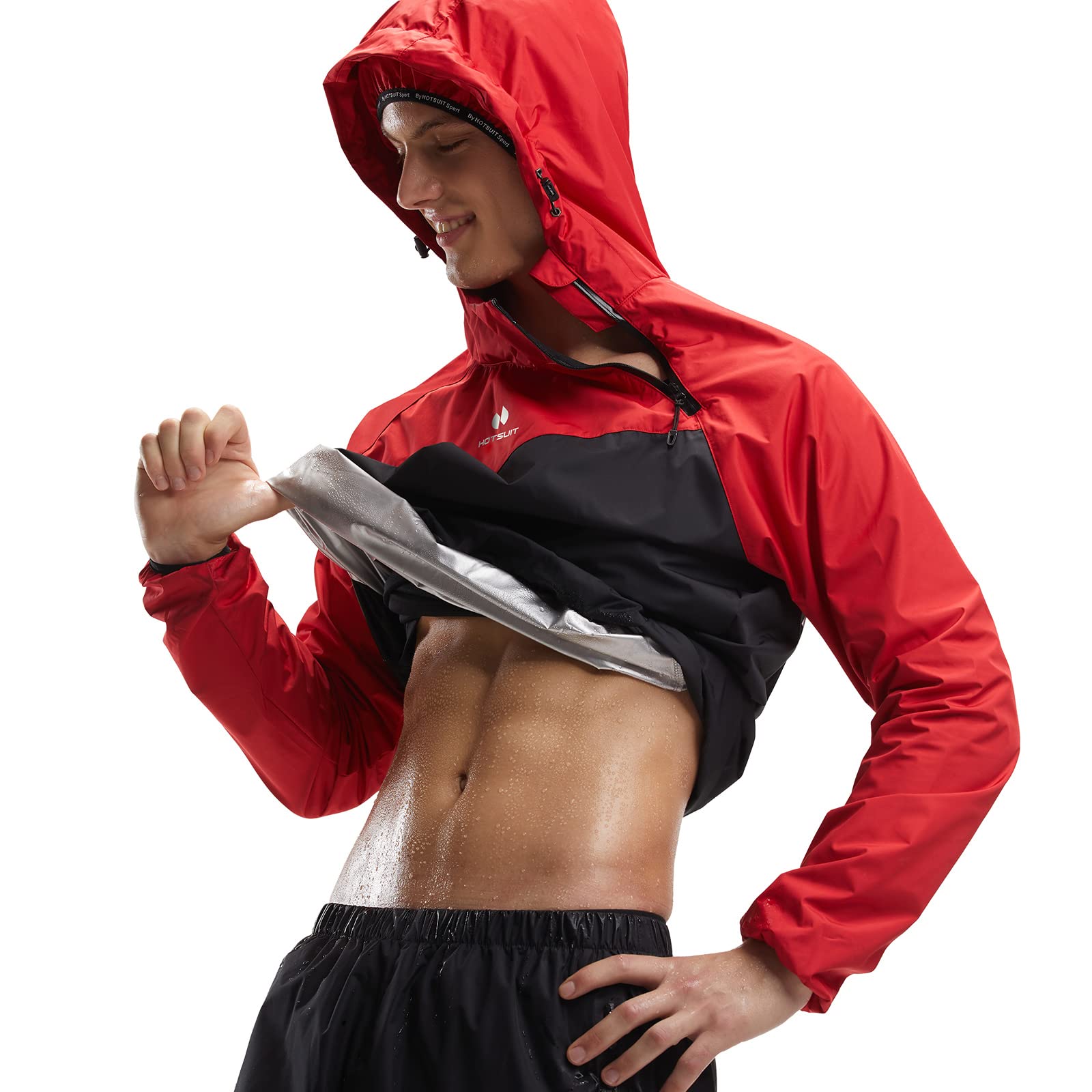 HOTSUIT Sauna Suit for Men Sweat Sauna Jacket Pant Gym Workout Sweat Suits, Red, 3XL