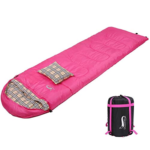 DESERT & FOX Cotton Flannel Sleeping Bags Attach Pillow, 4 Season Warm & Cold Weather Envelope Compression Sack, Lightweight & P