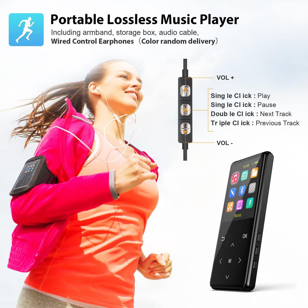 Safuciiv MP3 Player, 64GB MP3 Players with Bluetooth 5.2 Supports Lossless Music to Restore High-Fidelity Sound Quality, with FM, Support