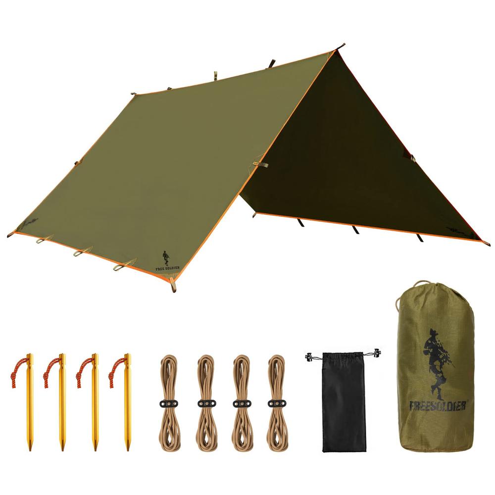 FREE SOLDIER Waterproof Portable Tarp Multifunctional Outdoor Camping Traveling Awning Backpacking Tarp Shelter Rain Tarp (Brown