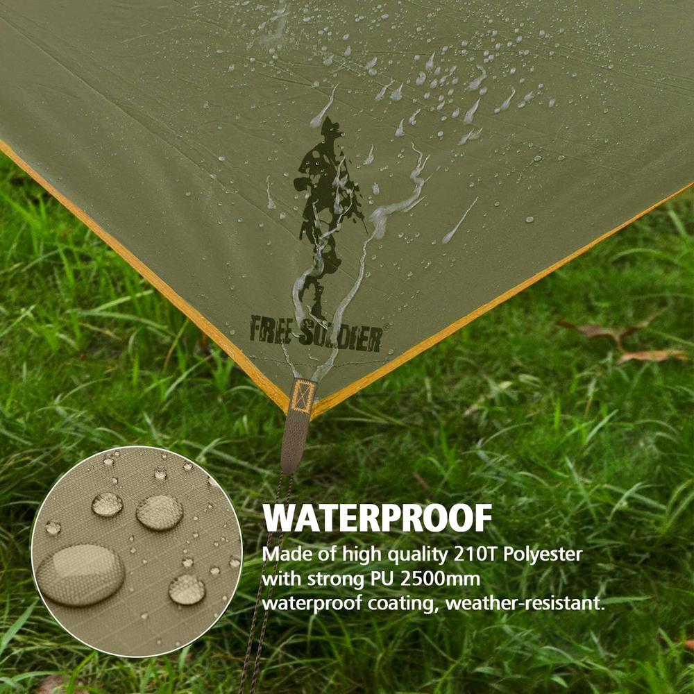 FREE SOLDIER Waterproof Portable Tarp Multifunctional Outdoor Camping Traveling Awning Backpacking Tarp Shelter Rain Tarp (Brown