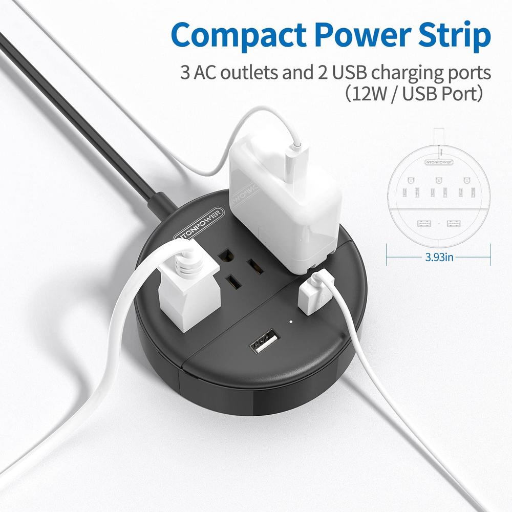 NTONPOWER 2 Prong Power Strip, 1875W 2 Prong to 3 Prong Outlet Adapter, 2 Prong Extension Cord 5 ft, Rotating Plug, Wall Mount,