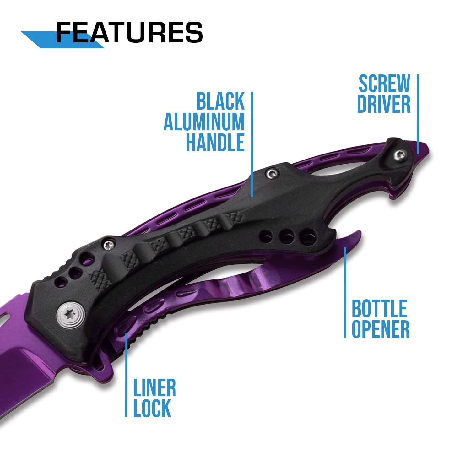 MTech USA - Spring Assisted Folding Knife - Purple Electroplated Fine Edge Stainless Steel Blade, Black Aluminum Handle, Pocket 