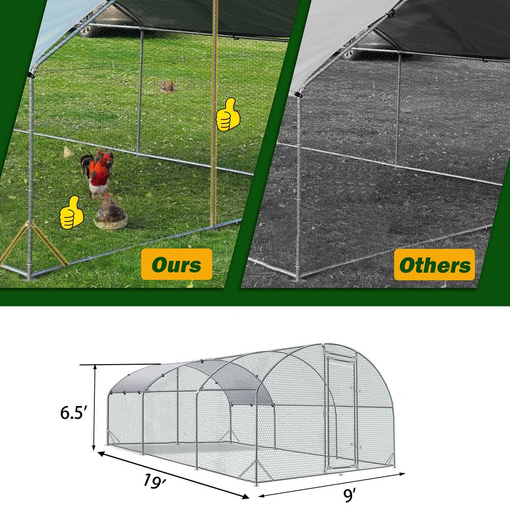 Betterhood Large Metal Chicken Coop Upgrade Tri-Supporting Wire Mesh Chicken Run,Chicken Pen with Water-Resident and Anti-UV Cover,Duck Rab