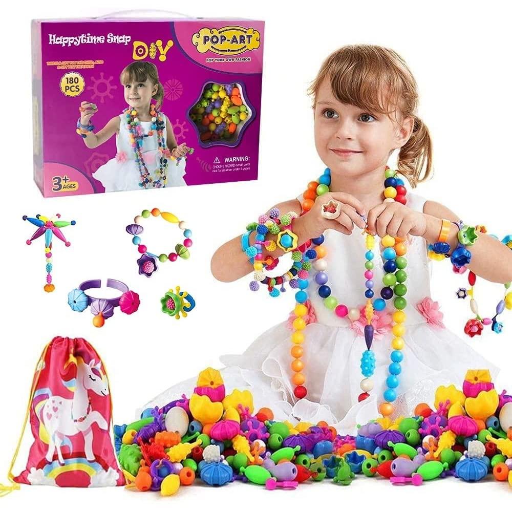 Happytime Snap Pop Beads Girls Toy 180 Pieces DIY Jewelry Marking Kit Fashion Fun for Necklace Ring Bracelet Art Kids Crafts Bir