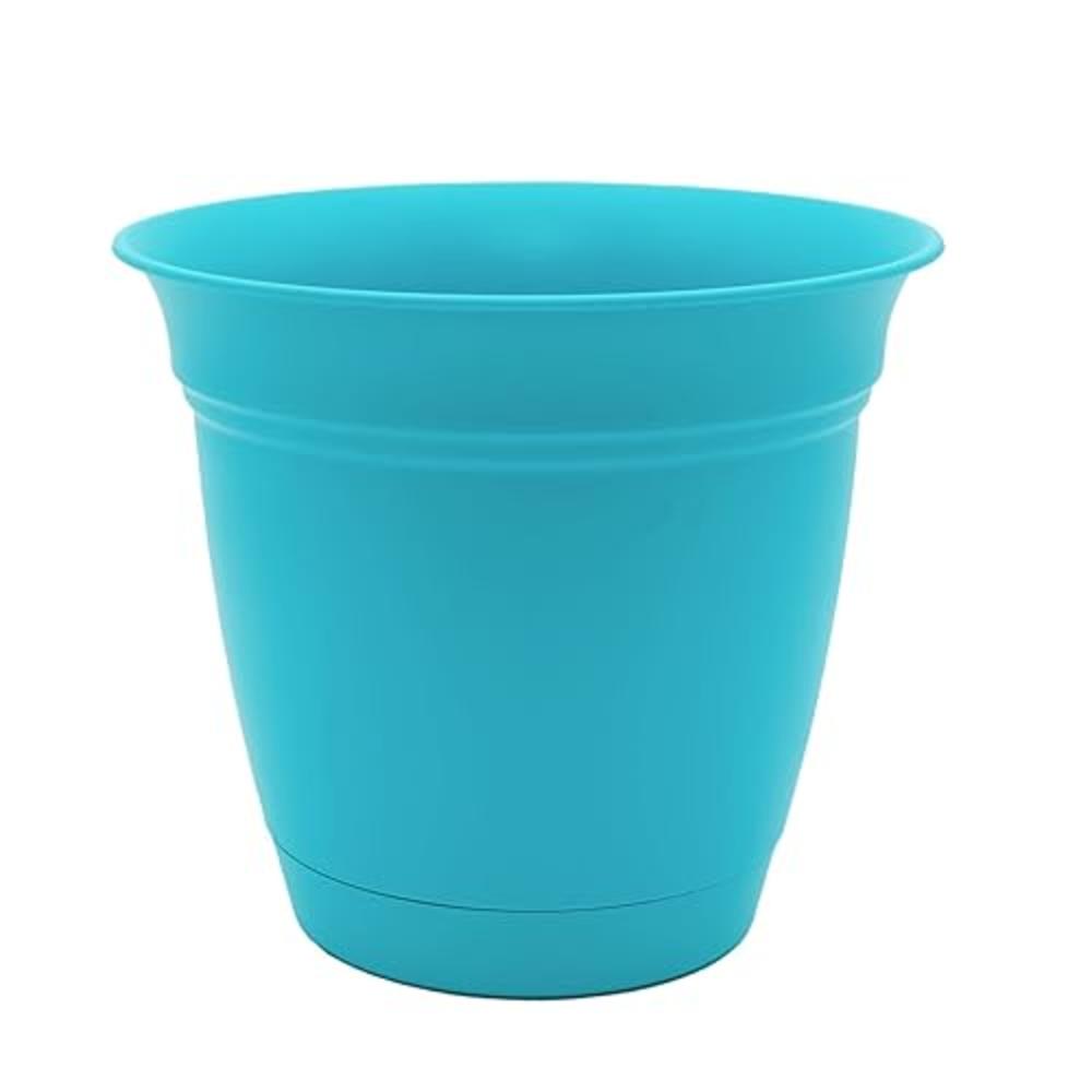 The HC Companies 20 Inch Eclipse Round Planter with Saucer - Indoor Outdoor Plant Pot for Flowers, Vegetables, and Herbs, Teal