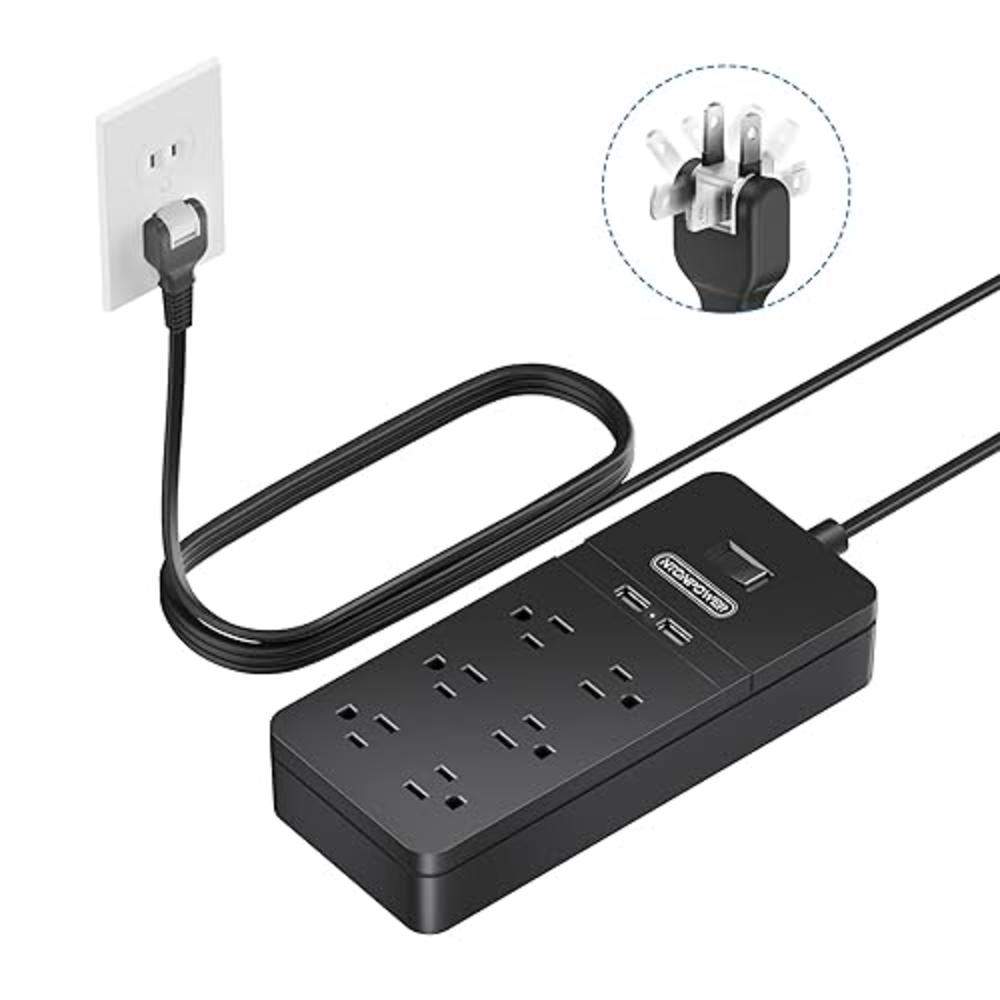 NTONPOWER 2 Prong Surge Protector Power Strip with 10ft Extension Cord, NTONPOWER 2 Prong to 3 Prong Outlet Adapter with Polarized Plug, 6