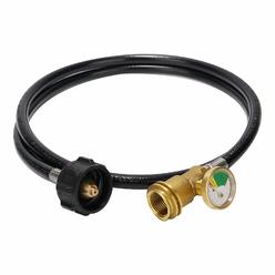 Roastove 5 Feet Propane Tank Extension Hose with gauge,converts POL LP Tank to Qcc1 for gas grill, Stove and More Propane Applia