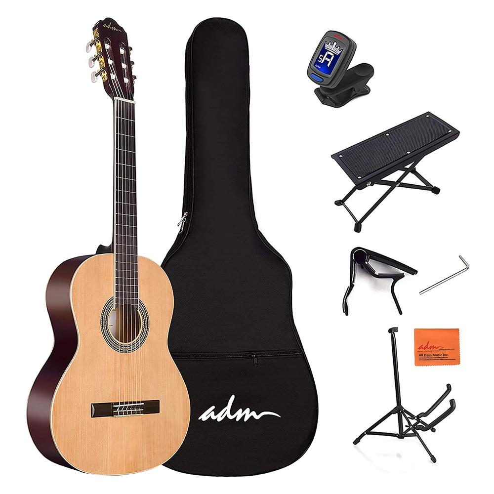 ADM Full Size Classical Nylon Strings Acoustic Guitar 39 Inch Classic Guitarra Starter Bundle for Adult with Free Lessons, Gig B
