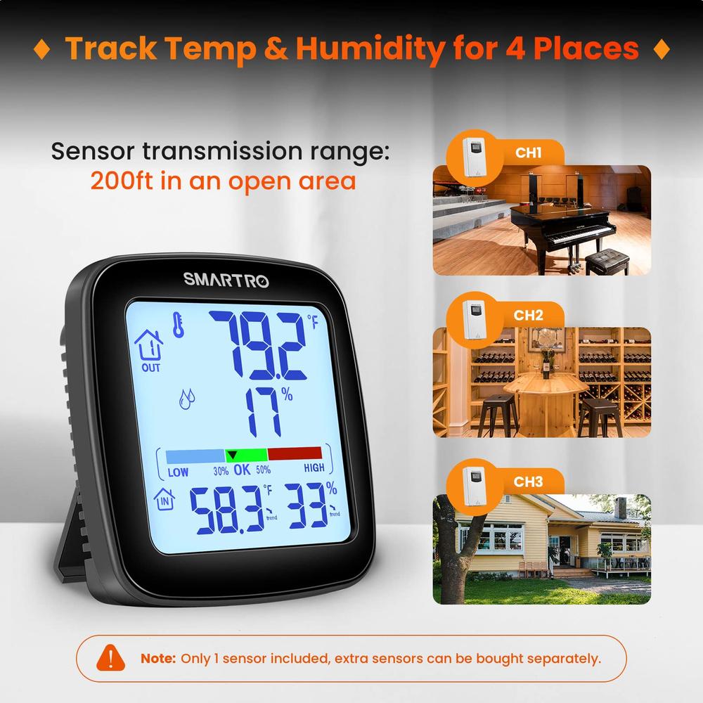 SMARTRO SC92 Professional Indoor Outdoor Thermometer Wireless Digital Hygrometer Room Humidity Gauge Temperature and Humidity Me