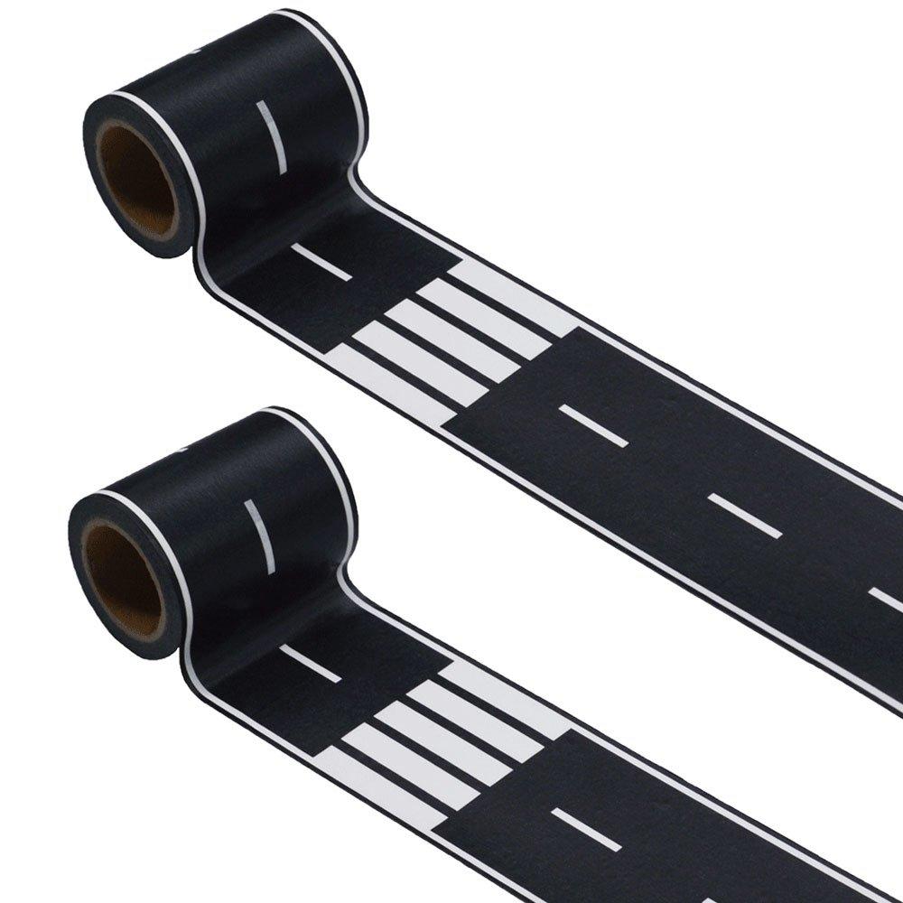 RECER Black Road Track Tape,Toy Car Road Tape Track for Kids,Race Cars Decorations for Kids Birthday Party, 33" x 2.4" Each Roll (2 Ro