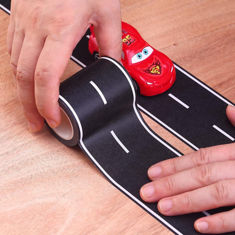 RECER Black Road Track Tape,Toy Car Road Tape Track for Kids,Race Cars Decorations for Kids Birthday Party, 33" x 2.4" Each Roll (2 Ro