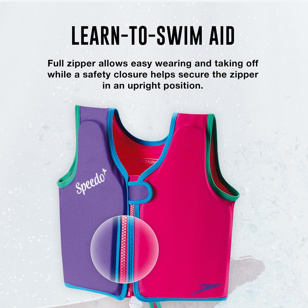 Speedo Unisex-Child Swim Flotation Classic Life Vest Begin to Swim UPF 50 , Purple Printed, Large