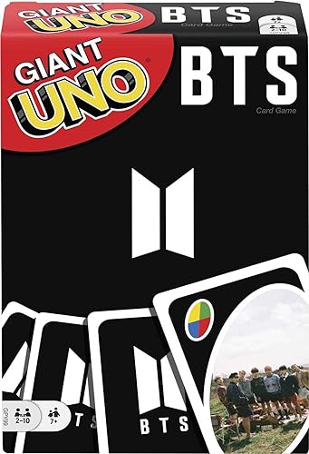 Mattel Games Giant UNO BTS Card Game with 108 Cards Based on BTS Global Superstars Global Boy Band, Gift for Boys and Girls Age 