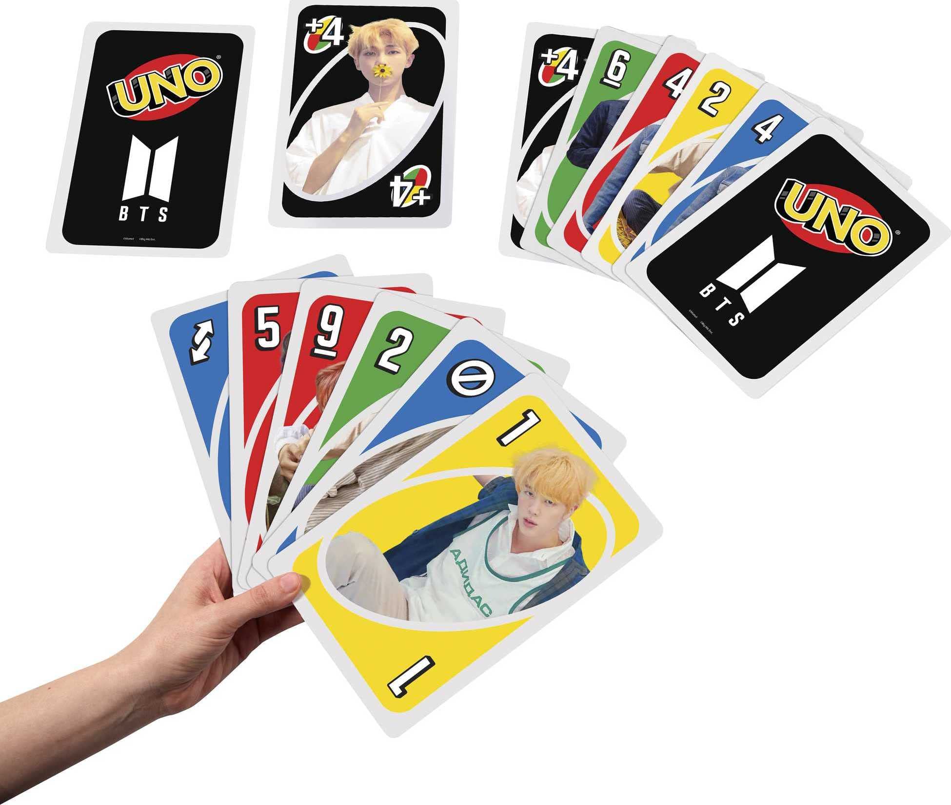 Mattel Games Giant UNO BTS Card Game with 108 Cards Based on BTS Global Superstars Global Boy Band, Gift for Boys and Girls Age 