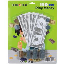 CLICK N' PLAY Pretend Play Money for Kids - 150 Piece Set of Realistic Bills & Coins, Perfect for Counting, Math & Currency Set 