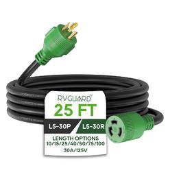 RVGUARD 3 Prong 30 Amp 25 Foot Generator Extension Cord, NEMA L5-30P/L5-30R 125V 10 Gauge SJTW Generator Power Cord with Cord Or