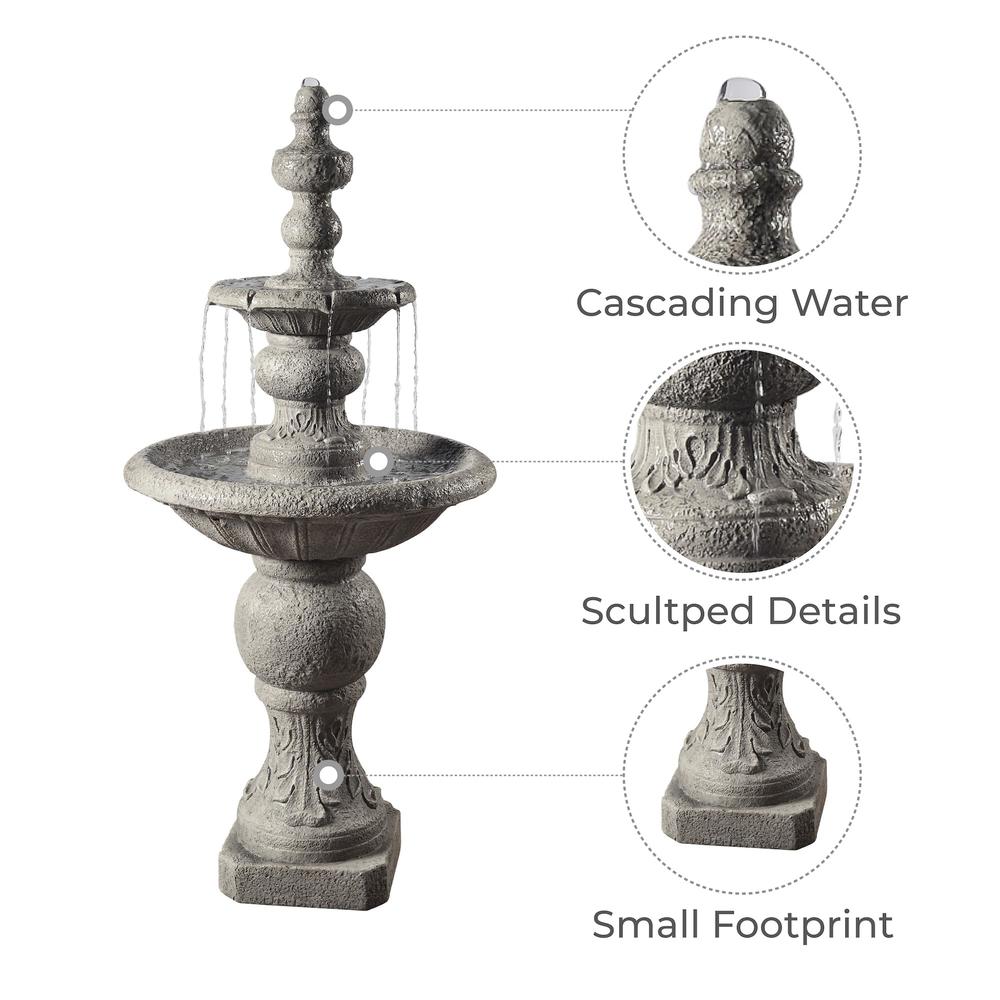 Teamson Home 52.56 in. Outdoor Two-Tier Water Fountain with Realistic ICY Stone Texture for Outdoor Living Spaces Creating a Cal