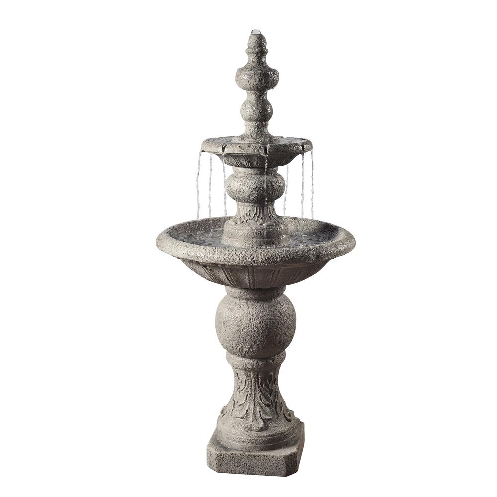 Teamson Home 52.56 in. Outdoor Two-Tier Water Fountain with Realistic ICY Stone Texture for Outdoor Living Spaces Creating a Cal