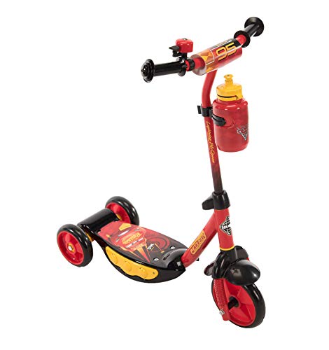 Huffy Disney Pixar Cars Preschool Scooter with Lights, Bell, and Water Bottle, Superhero Red