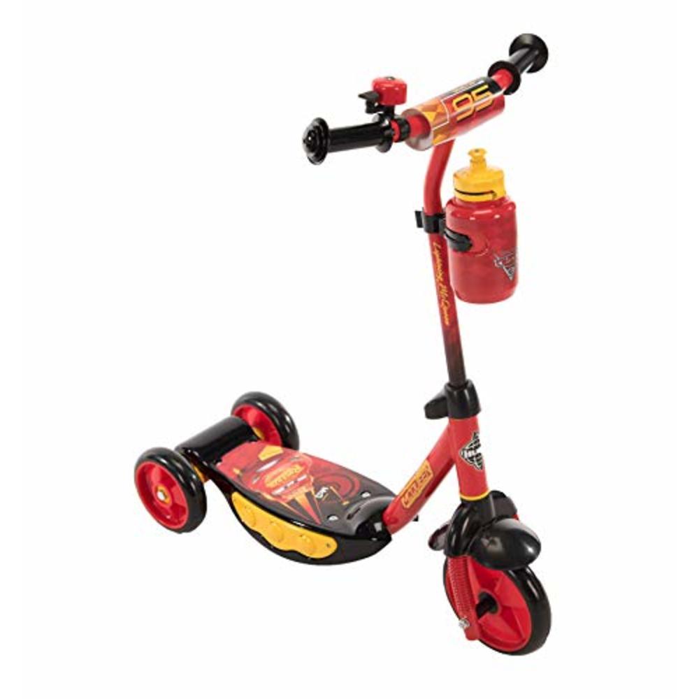Huffy Disney Pixar Cars Preschool Scooter with Lights, Bell, and Water Bottle, Superhero Red