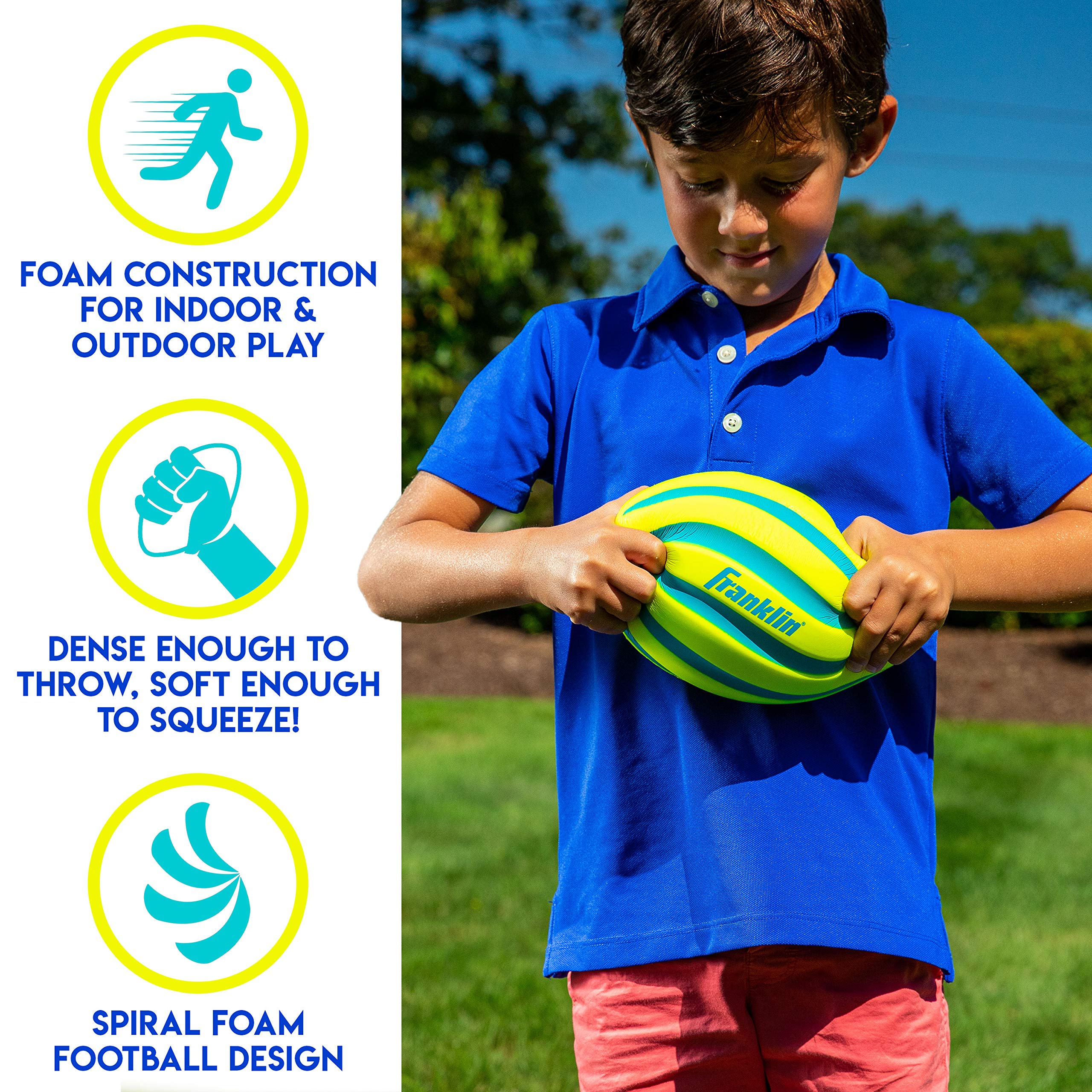 Franklin Sports Foam Football - Perfect for Practice and Backyard Play - Best for First-Time Play and Small Kids - Spiral Footba