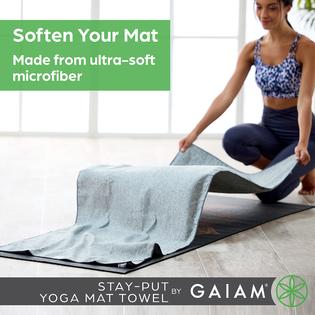 gaiam Stay Put Yoga Towel Mat (Fits Over Standard Size - 68L x 24W), Lake,  Large
