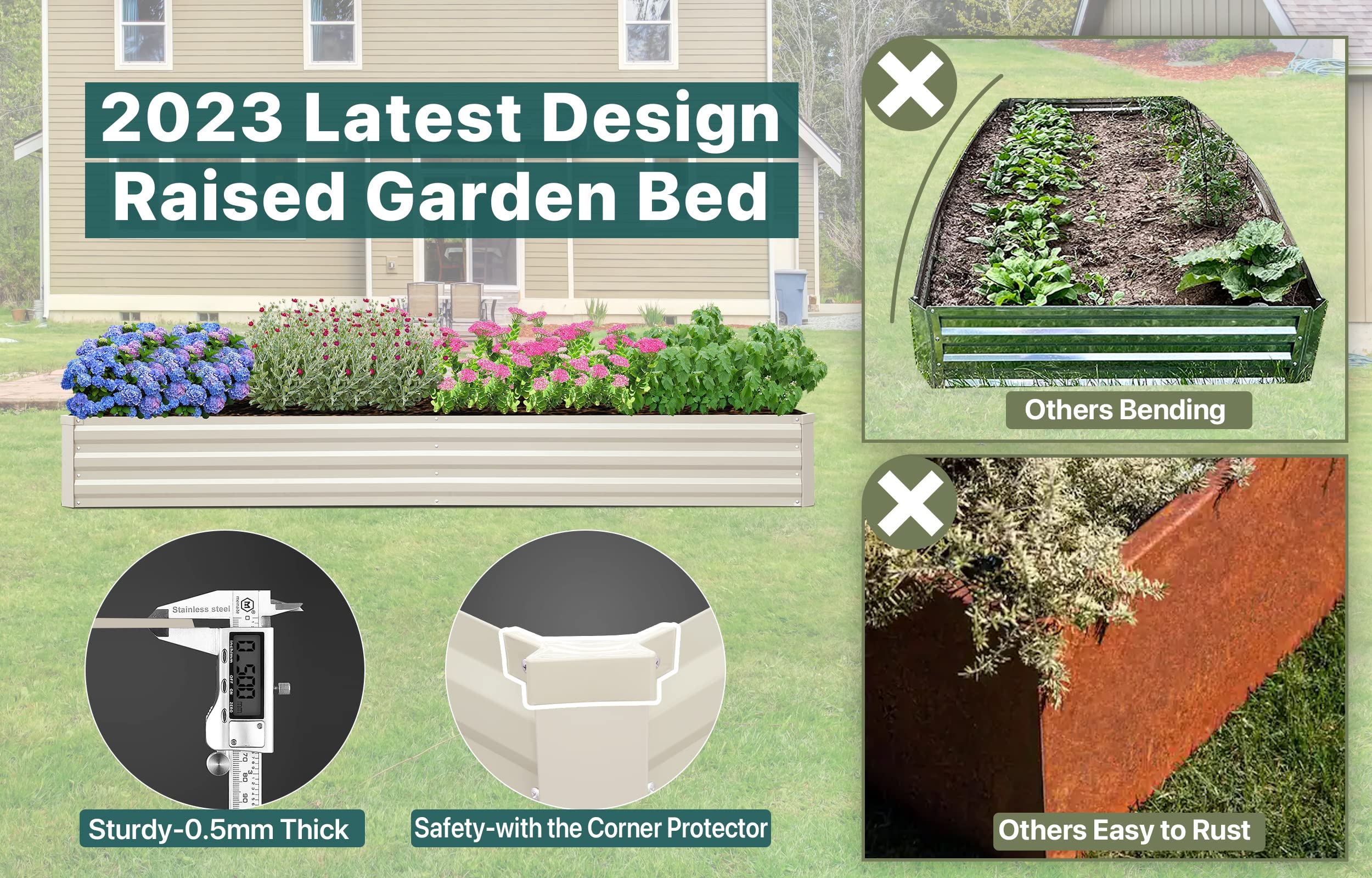 BUTUNITA Raised Garden Bed Outdoor, 8x4x1ft Garden Box, Beige Garden Bed, Metal Raised Garden Bed for Gardening Vegetables Flowe