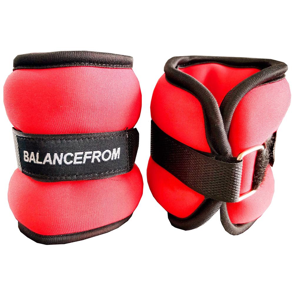 BalanceFrom Fully Adjustable Ankle Wrist Arm Leg Weights, 5 lbs each (10-lb pair), Red