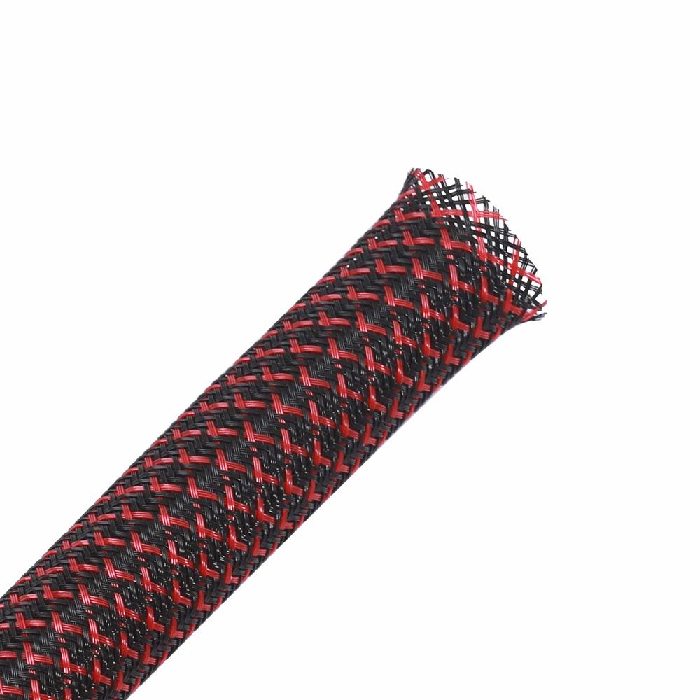 Alex Tech 25ft - 38 inch PET Expandable Braided Sleeving - BlackRed - Alex Tech Braided cable Sleeve
