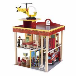 KidKraft Wooden Fire Station Set for 360 Degree Play - Wooden Construction, Working Garage Doors, Bendable Figures, Young Childr