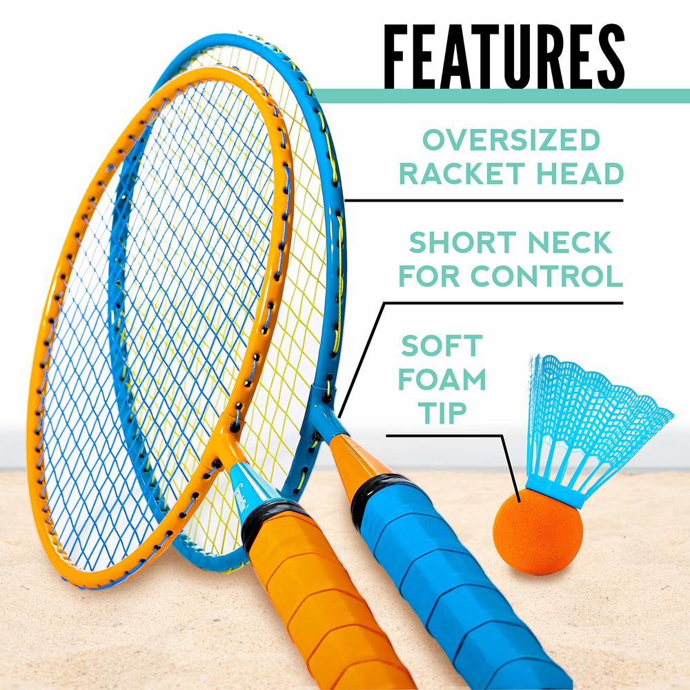 Franklin Sports Badminton Racket Set - Smashminton, Oversize - 2 Player Backyard Youth Set with Birdies For Kids
