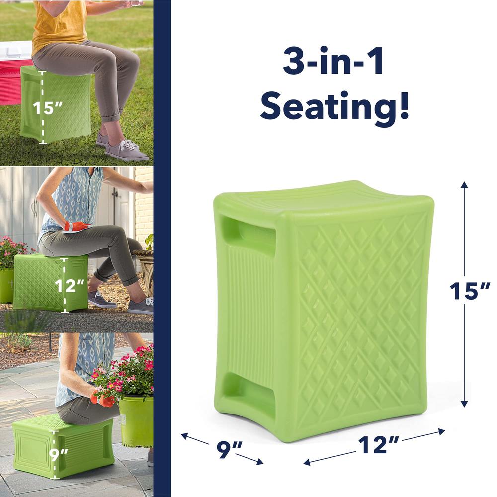 Simplay3 Handy Home 3-Level Heavy Duty Work/Garden Seat - 12" x 15" x 9" - Green, Made in USA