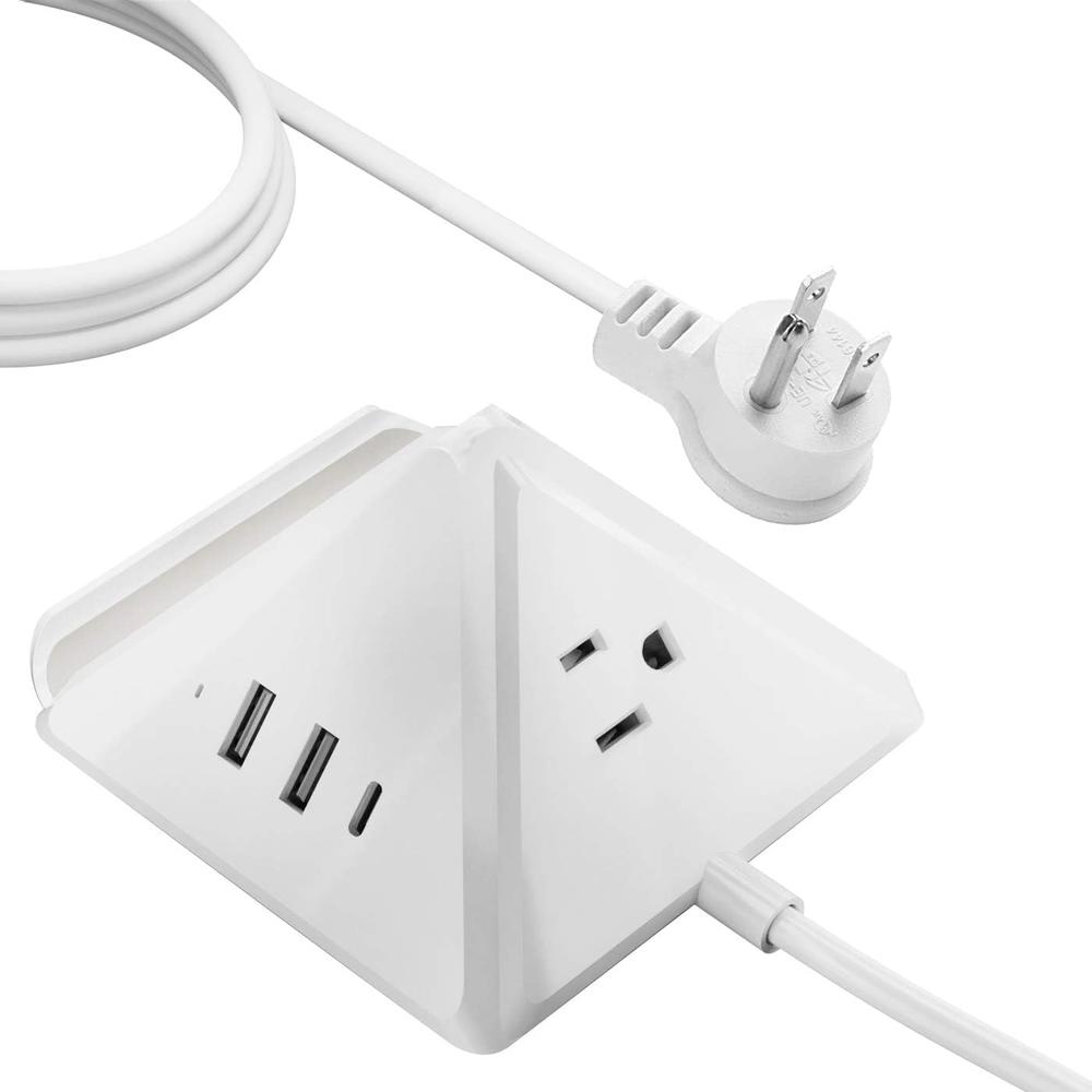 Ceptics USB Power Strip - Small & Compact - Travel Size - Grounded Dual USB + USB-C - 3 USA Outlets Input - Powerful 21W Max Tot