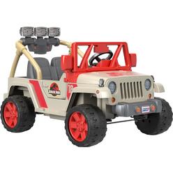 Power Wheels Jurassic Park Jeep Wrangler Ride-On Battery Powered Vehicle with Dinosaur Sounds and Lights plus Storage Area